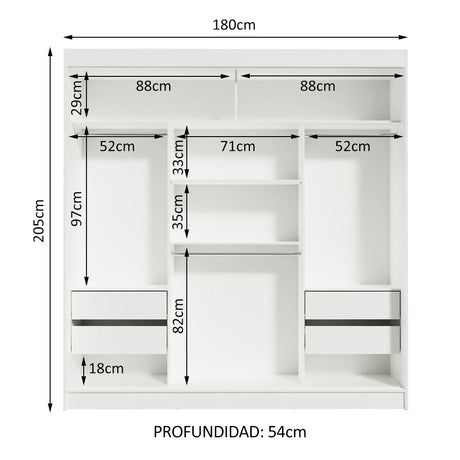 Closet Reno Blanco y Negro 180x205cm con Un Espejo con Cuatro Cajones y con Seis Entrepaños - CLOSETS | Bylmo