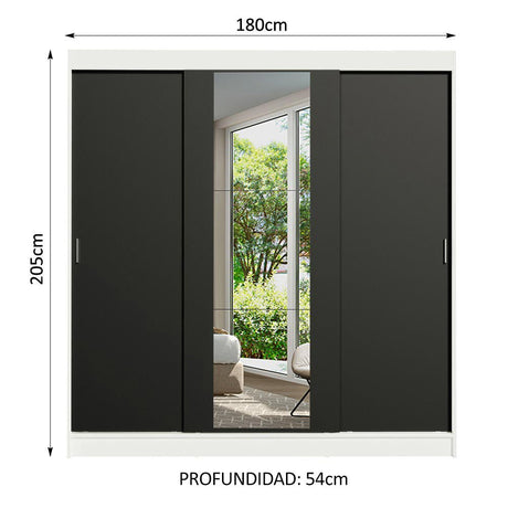 Closet Reno Blanco y Negro 180x205cm con Un Espejo con Cuatro Cajones y con Seis Entrepaños - CLOSETS | Bylmo