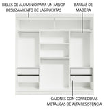 Closet Reno Blanco y Negro 180x205cm con Un Espejo con Cuatro Cajones y con Seis Entrepaños - CLOSETS | Bylmo