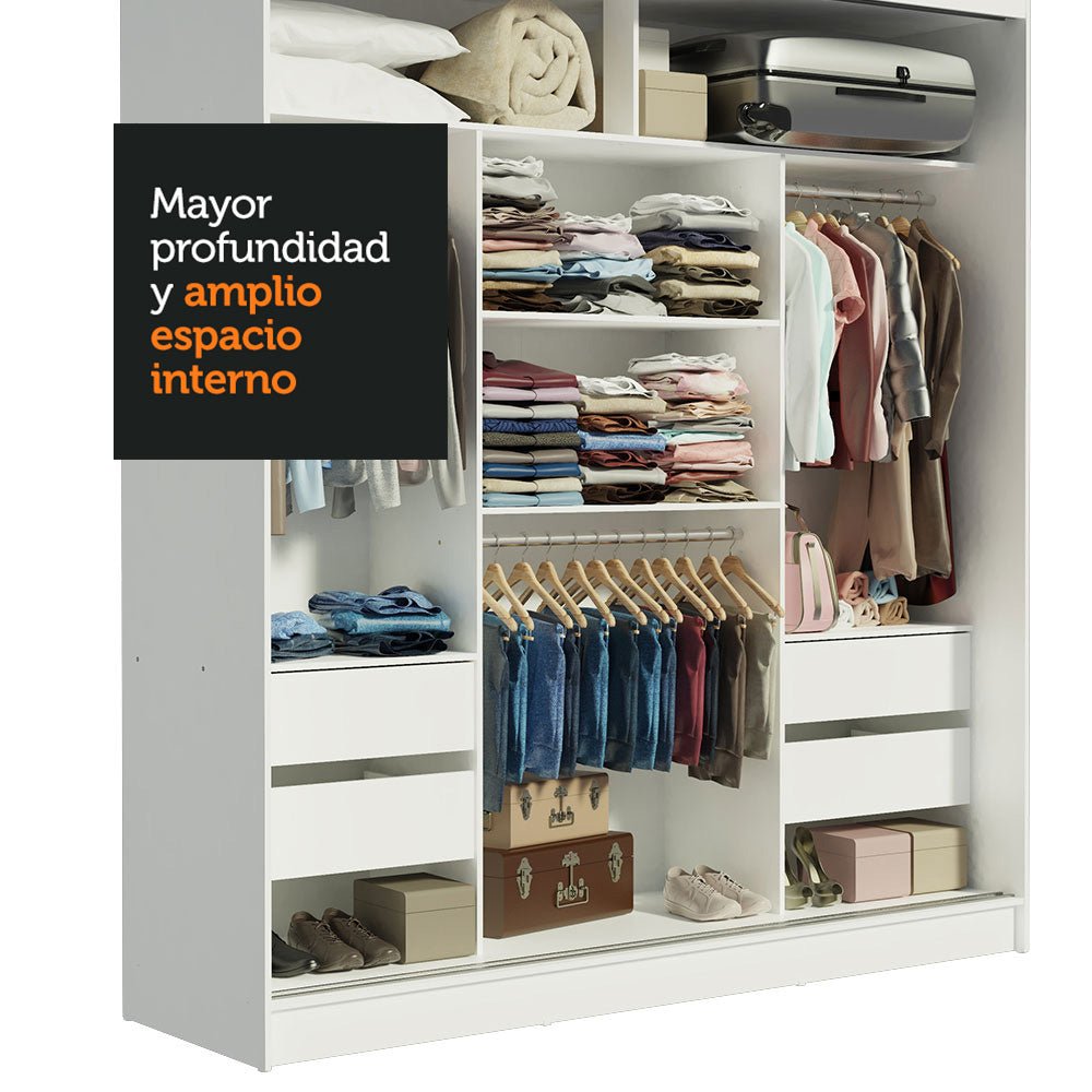 Closet Reno Blanco y Negro 180x205cm con Un Espejo con Cuatro Cajones y con Seis Entrepaños - CLOSETS | Bylmo