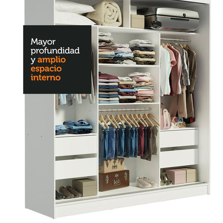 Closet Reno Blanco y Negro 180x205cm con Un Espejo con Cuatro Cajones y con Seis Entrepaños - CLOSETS | Bylmo