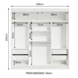 Closet Reno Blanco y Negro 180x205cm con Dos Espejos con Cuatro Cajones y con Seis Entrepaños - CLOSETS | Bylmo