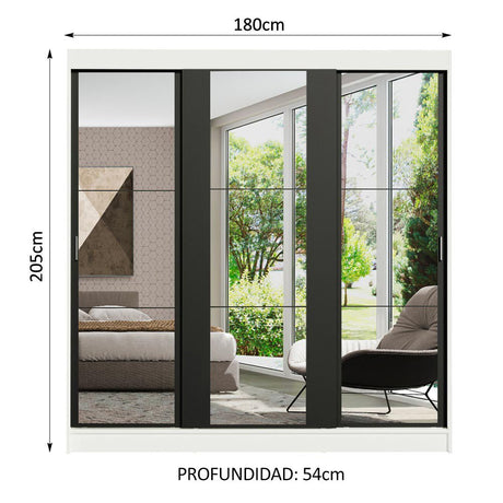 Closet Reno Blanco y Negro 180x205cm con Espejo con Cuatro Cajones y con Seis Entrepaños - CLOSETS | Bylmo