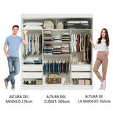 Closet Reno Blanco y Negro 180x205cm con Espejo con Cuatro Cajones y con Seis Entrepaños - CLOSETS | Bylmo