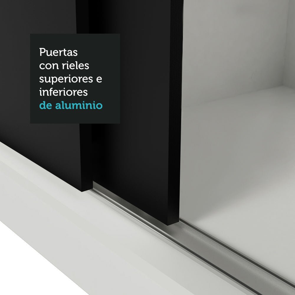 Closet Reno Blanco y Negro 180x205cm con Espejo con Cuatro Cajones y con Seis Entrepaños - CLOSETS | Bylmo