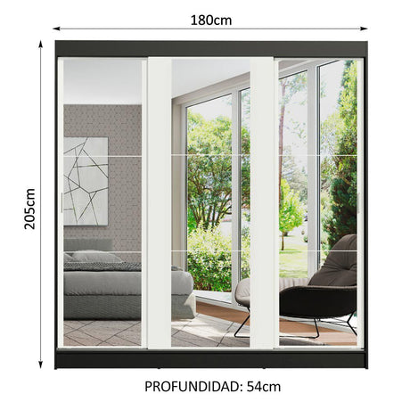 Closet Reno Negro y Blanco 180x205cm con Espejo con Cuatro Cajones y con Seis Entrepaños - CLOSETS | Bylmo