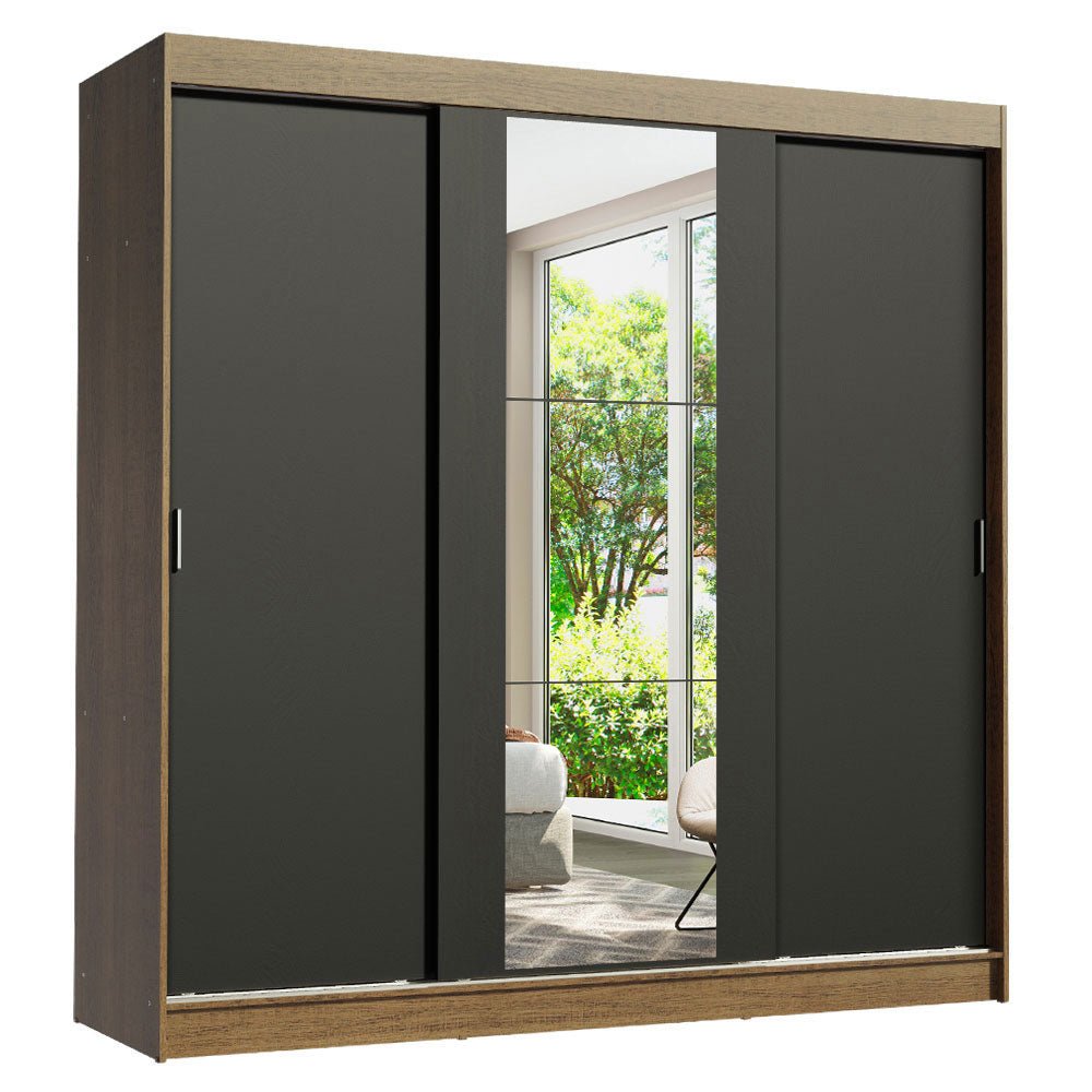 Closet Reno Marron y Negro 180x205cm con Un Espejo con Cuatro Cajones y con Seis Entrepaños - CLOSETS | Bylmo