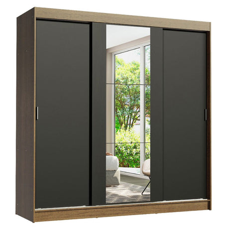 Closet Reno Marron y Negro 180x205cm con Un Espejo con Cuatro Cajones y con Seis Entrepaños - CLOSETS | Bylmo
