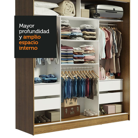 Closet Reno Marron y Negro 180x205cm con Un Espejo con Cuatro Cajones y con Seis Entrepaños - CLOSETS | Bylmo