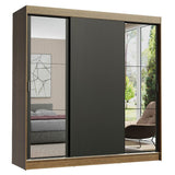 Closet Reno Marron y Negro 180x205cm con Dos Espejos con Cuatro Cajones y con Seis Entrepaños - CLOSETS | Bylmo