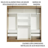 Closet Reno Marron y Negro 180x205cm con Dos Espejos con Cuatro Cajones y con Seis Entrepaños - CLOSETS | Bylmo
