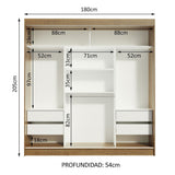 Closet Reno Marron y Negro 180x205cm con Espejo con Cuatro Cajones y con Seis Entrepaños - CLOSETS | Bylmo