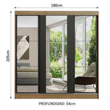 Closet Reno Marron y Negro 180x205cm con Espejo con Cuatro Cajones y con Seis Entrepaños - CLOSETS | Bylmo