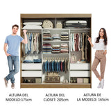 Closet Reno Marron y Negro 180x205cm con Espejo con Cuatro Cajones y con Seis Entrepaños - CLOSETS | Bylmo