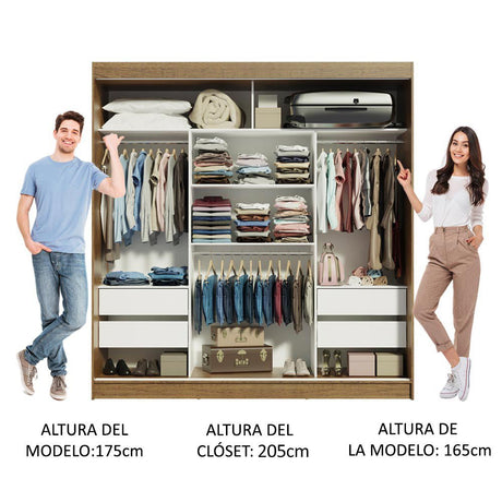 Closet Reno Marron y Negro 180x205cm con Espejo con Cuatro Cajones y con Seis Entrepaños - CLOSETS | Bylmo