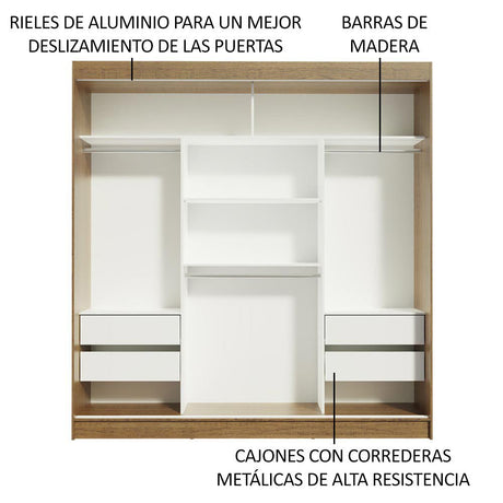 Closet Reno Marron y Negro 180x205cm con Espejo con Cuatro Cajones y con Seis Entrepaños - CLOSETS | Bylmo