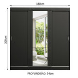 Closet Reno Negro 180x205cm con Un Espejo con Cuatro Cajones y con Seis Entrepaños - CLOSETS | Bylmo