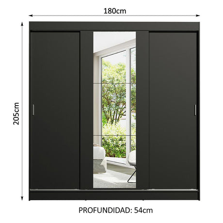 Closet Reno Negro 180x205cm con Un Espejo con Cuatro Cajones y con Seis Entrepaños - CLOSETS | Bylmo