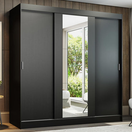 Closet Reno Negro 180x205cm con Un Espejo con Cuatro Cajones y con Seis Entrepaños - CLOSETS | Bylmo