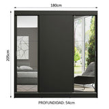 Closet Reno Negro 180x205cm con Dos Espejos con Cuatro Cajones y con Seis Entrepaños - CLOSETS | Bylmo