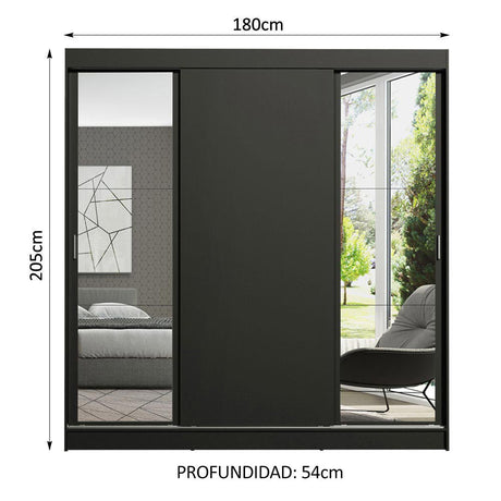 Closet Reno Negro 180x205cm con Dos Espejos con Cuatro Cajones y con Seis Entrepaños - CLOSETS | Bylmo