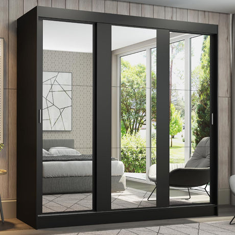 Closet Reno Negro 180x205cm con Espejo con Cuatro Cajones y con Seis Entrepaños - CLOSETS | Bylmo