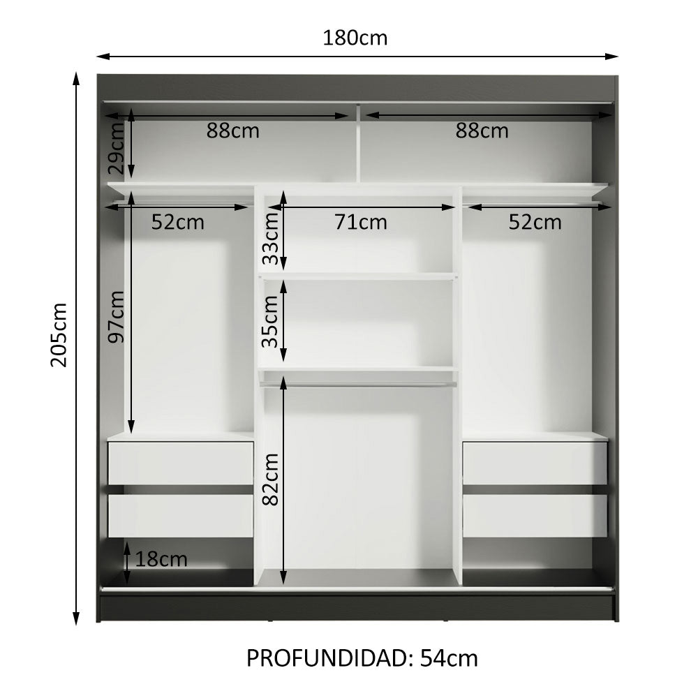 Closet Reno Negro y Marron 180x205cm con Cuatro Cajones y con Seis Entrepaños - CLOSETS | Bylmo