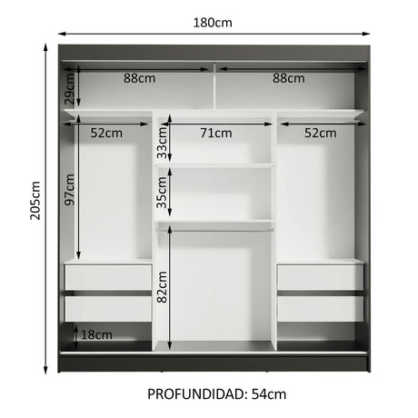 Closet Reno Negro y Marron 180x205cm con Cuatro Cajones y con Seis Entrepaños - CLOSETS | Bylmo
