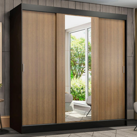 Closet Reno Negro y Marron 180x205cm con Un Espejo con Cuatro Cajones y con Seis Entrepaños - CLOSETS | Bylmo