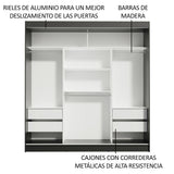 Closet Reno Negro y Marron 180x205cm con Dos Espejos con Cuatro Cajones y con Seis Entrepaños - CLOSETS | Bylmo