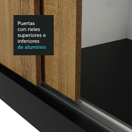 Closet Reno Negro y Marron 180x205cm con Dos Espejos con Cuatro Cajones y con Seis Entrepaños - CLOSETS | Bylmo