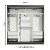 Closet Reno Negro y Marron 180x205cm con Espejo con Cuatro Cajones y con Seis Entrepaños - CLOSETS | Bylmo