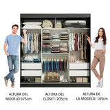 Closet Reno Negro y Marron 180x205cm con Espejo con Cuatro Cajones y con Seis Entrepaños - CLOSETS | Bylmo