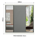 Closet Reno Blanco y Gris 180x205cm con Espejo con Cuatro Cajones y con Seis Entrepaños - CLOSETS | Bylmo