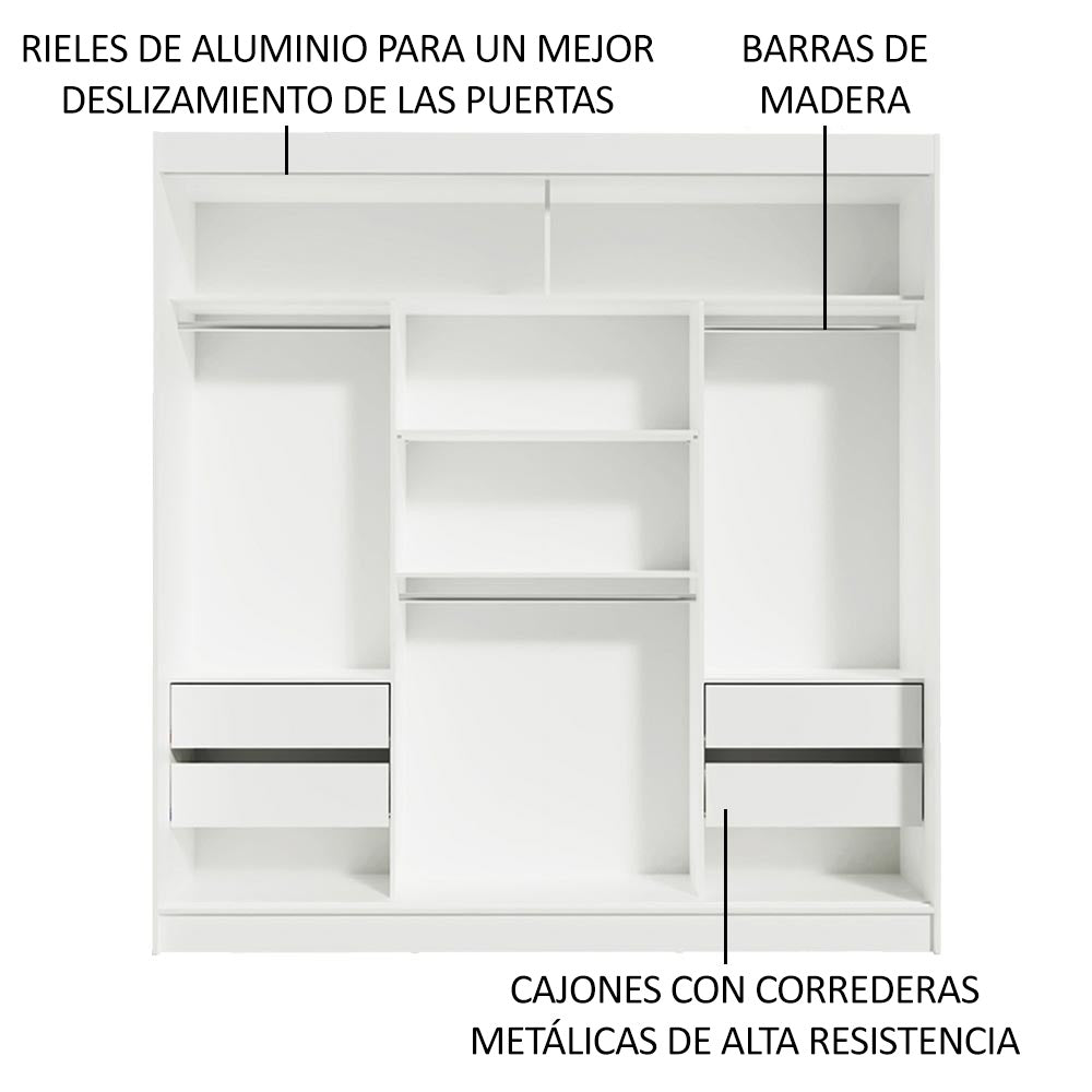 Closet Reno Blanco y Gris 180x205cm con un Espejo con Cuatro Cajones y con Seis Entrepaños - CLOSETS | Bylmo