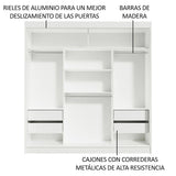 Closet Reno Blanco y Gris 180x205cm con un Espejo con Cuatro Cajones y con Seis Entrepaños - CLOSETS | Bylmo