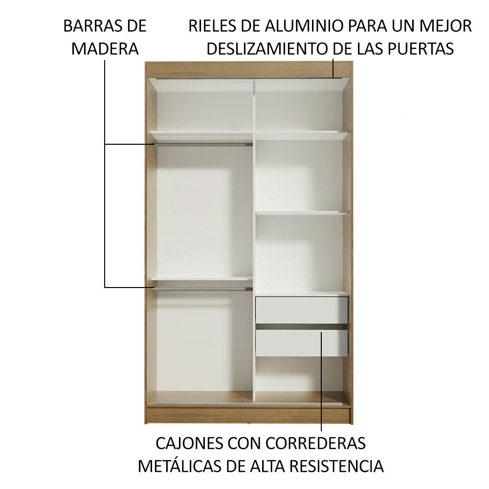 Closet Tokio Marron y Blanco 109x218cm con Espejo con Dos Cajones y con Cinco Entrepaños - CLOSETS | Bylmo