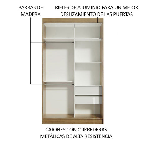 Closet Tokio Marron y Blanco 109x218cm con Un Espejo con Dos Cajones y con Cinco Entrepaños - CLOSETS | Bylmo