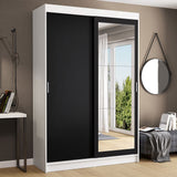 Closet Tokio Blanco y Negro 109x218cm con Espejo con Dos Cajones y con Cinco Entrepaños - CLOSETS | Bylmo
