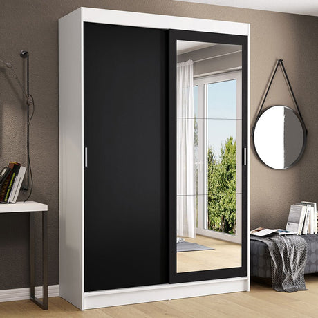 Closet Tokio Blanco y Negro 109x218cm con Espejo con Dos Cajones y con Cinco Entrepaños - CLOSETS | Bylmo