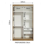 Closet Tokio Marron y Negro 109x218cm con Espejo con Dos Cajones y con Cinco Entrepaños - CLOSETS | Bylmo