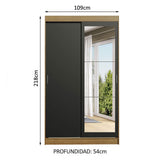 Closet Tokio Marron y Negro 109x218cm con Espejo con Dos Cajones y con Cinco Entrepaños - CLOSETS | Bylmo