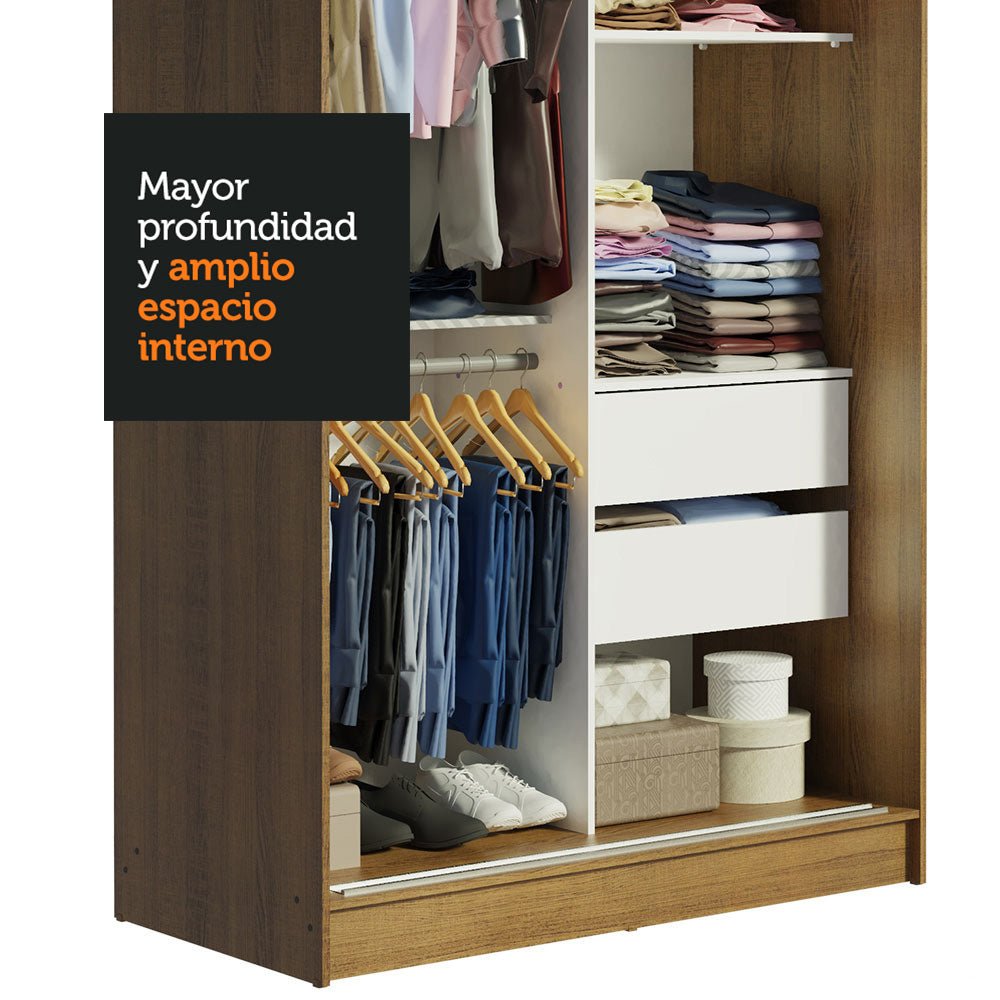 Closet Tokio Marron y Negro 109x218cm con Espejo con Dos Cajones y con Cinco Entrepaños - CLOSETS | Bylmo