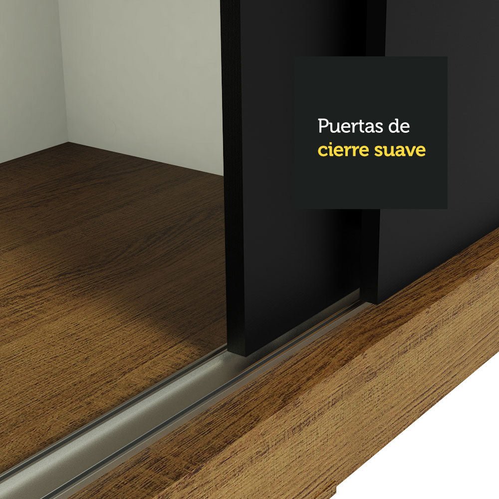 Closet Tokio Marron y Negro 109x218cm con Espejo con Dos Cajones y con Cinco Entrepaños - CLOSETS | Bylmo