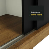 Closet Tokio Marron y Negro 109x218cm con Espejo con Dos Cajones y con Cinco Entrepaños - CLOSETS | Bylmo
