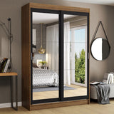 Closet Tokio Marron y Negro 109x218cm con Un Espejo con Dos Cajones y con Cinco Entrepaños - CLOSETS | Bylmo