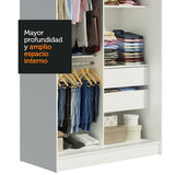 Closet Tokio Blanco y Marron 109x218cm con Espejo con Dos Cajones y con Cinco Entrepaños - CLOSETS | Bylmo