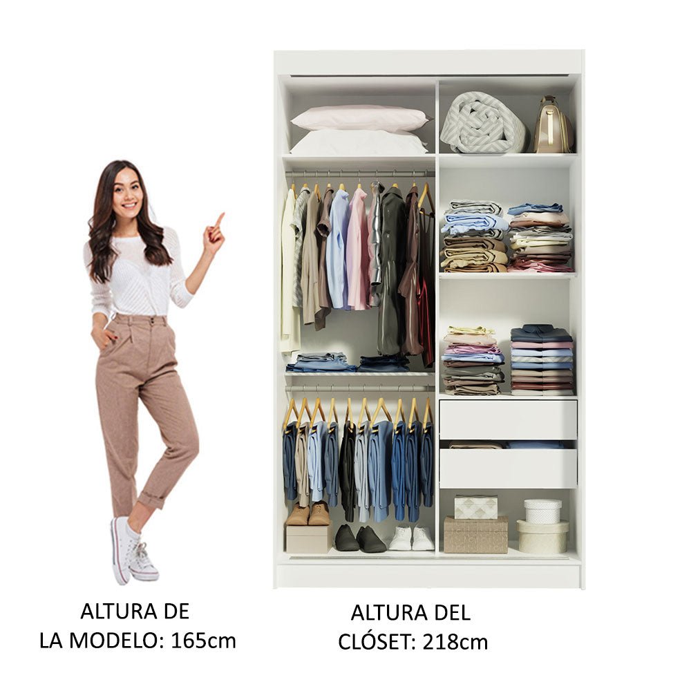 Closet Tokio Blanco y Marron 109x218cm con Espejo con Dos Cajones y con Cinco Entrepaños - CLOSETS | Bylmo