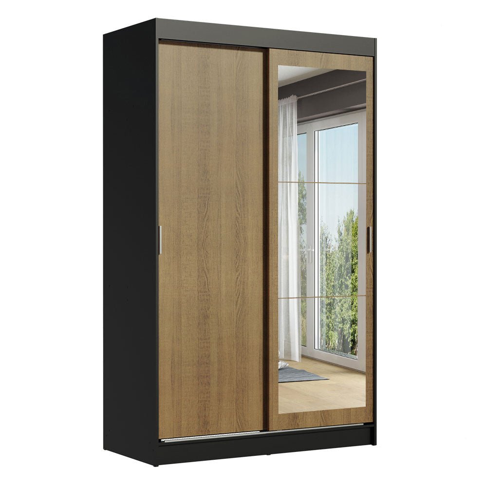 Closet Tokio Negro y Marron 109x218cm con Espejo con Dos Cajones Cinco Entrepaños y Siete Compartimientos - CLOSETS | Bylmo