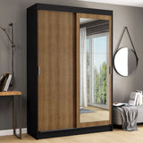 Closet Tokio Negro y Marron 109x218cm con Espejo con Dos Cajones Cinco Entrepaños y Siete Compartimientos - CLOSETS | Bylmo